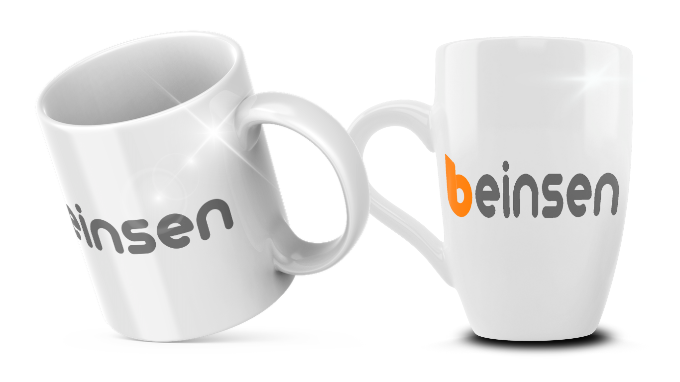 Dos tazas personalizadas con el logo de Beinsen